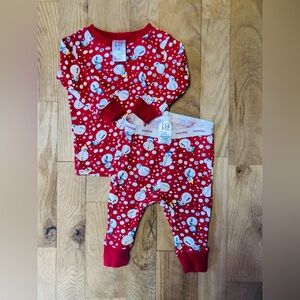 Baby Gap EUC Outfit Set VINTAGE Newborn 0-3 Months XS Kids Snowmen Red Winter